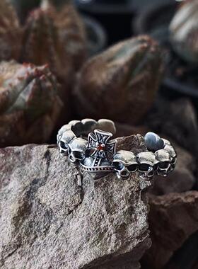 女925纯银甜酷爱心骷髅戒指