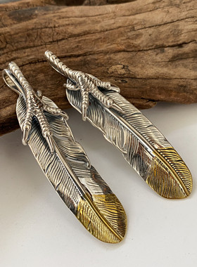 纯银鹰爪羽毛吊坠复古项链男士