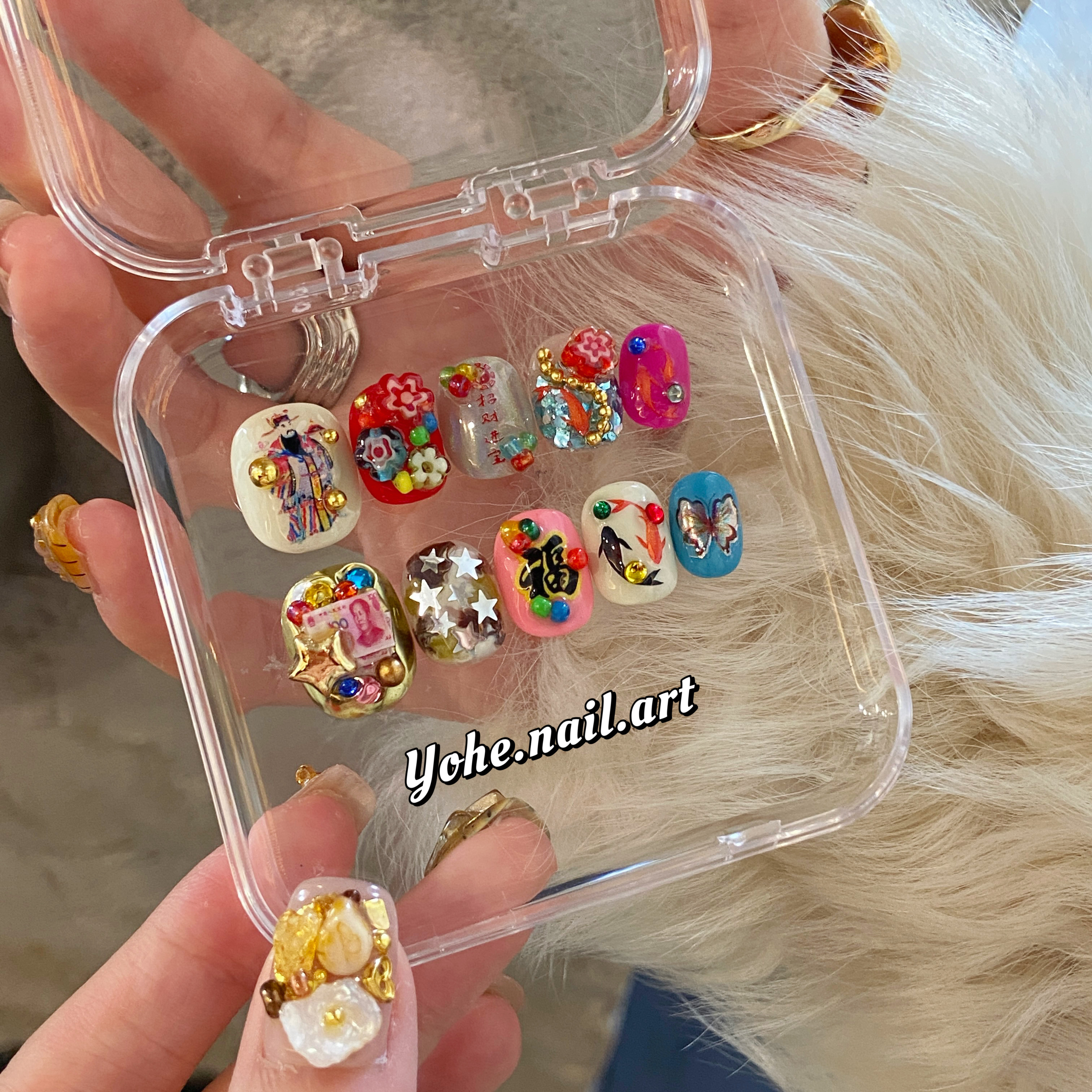 宥荷Studio 新年限定 八方来财穿戴甲美甲定制假指甲手工定制短甲,淘宝优惠券,粉丝福利购,淘宝优惠卷