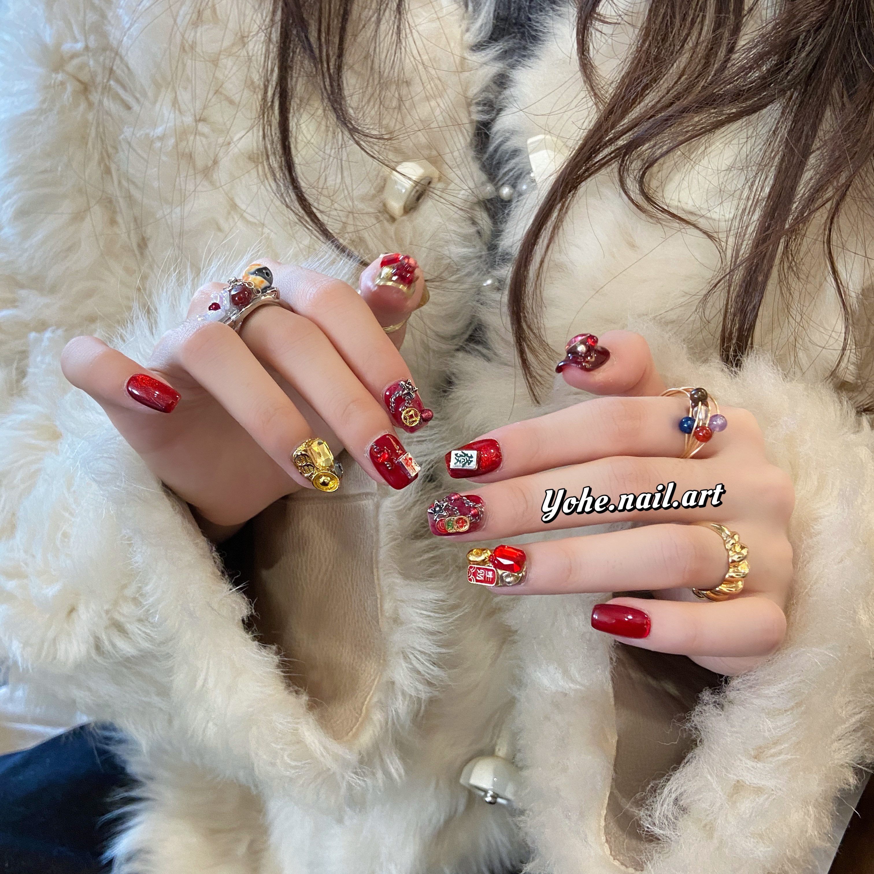 宥荷Studio 新年限定 公主请发财穿戴甲美甲定制假指甲手工短甲,淘宝优惠券,粉丝福利购,淘宝优惠卷