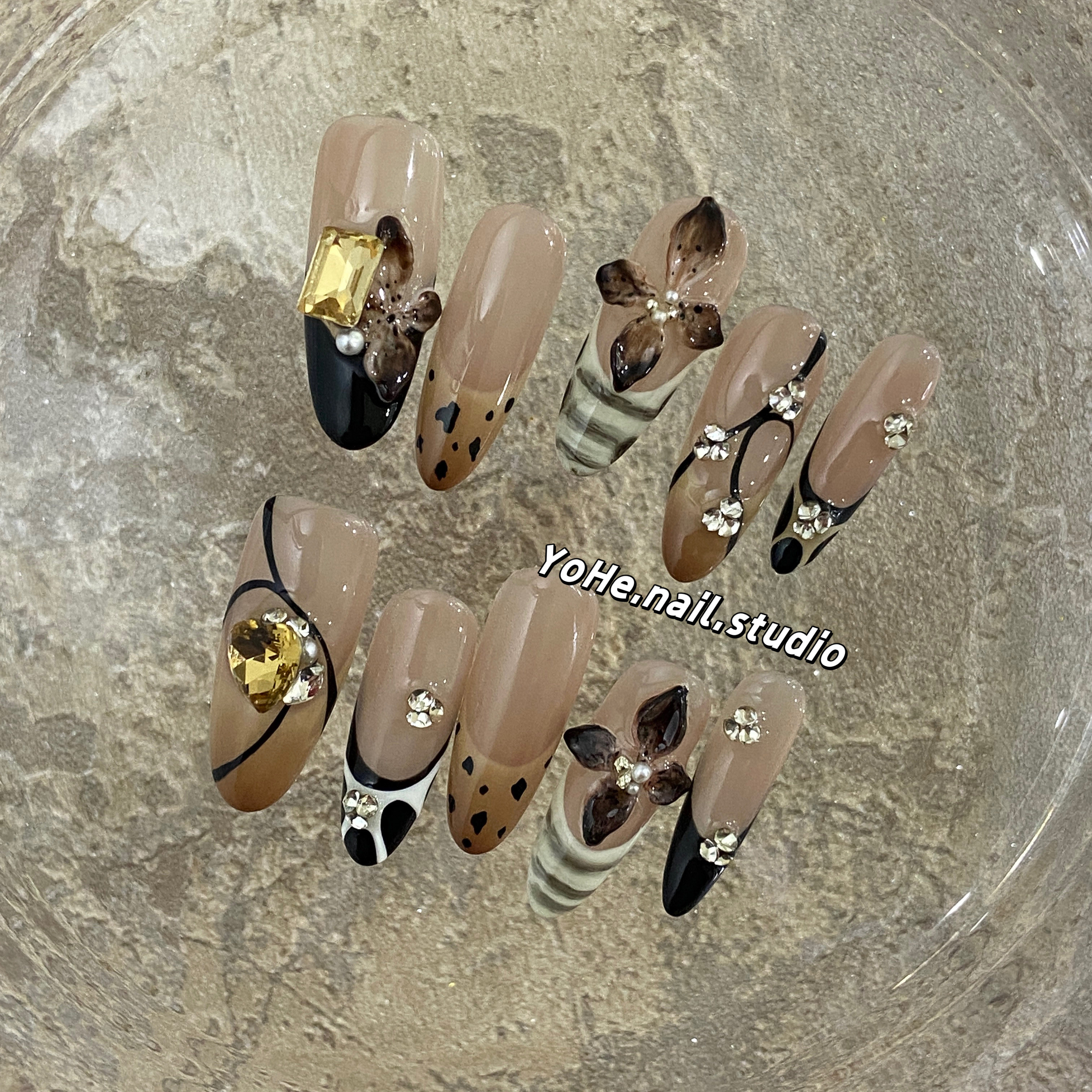 宥荷Studio 美拉德大呲花 ins风穿戴甲美甲定制假指甲手工定制,淘宝优惠券,粉丝福利购,淘宝优惠卷