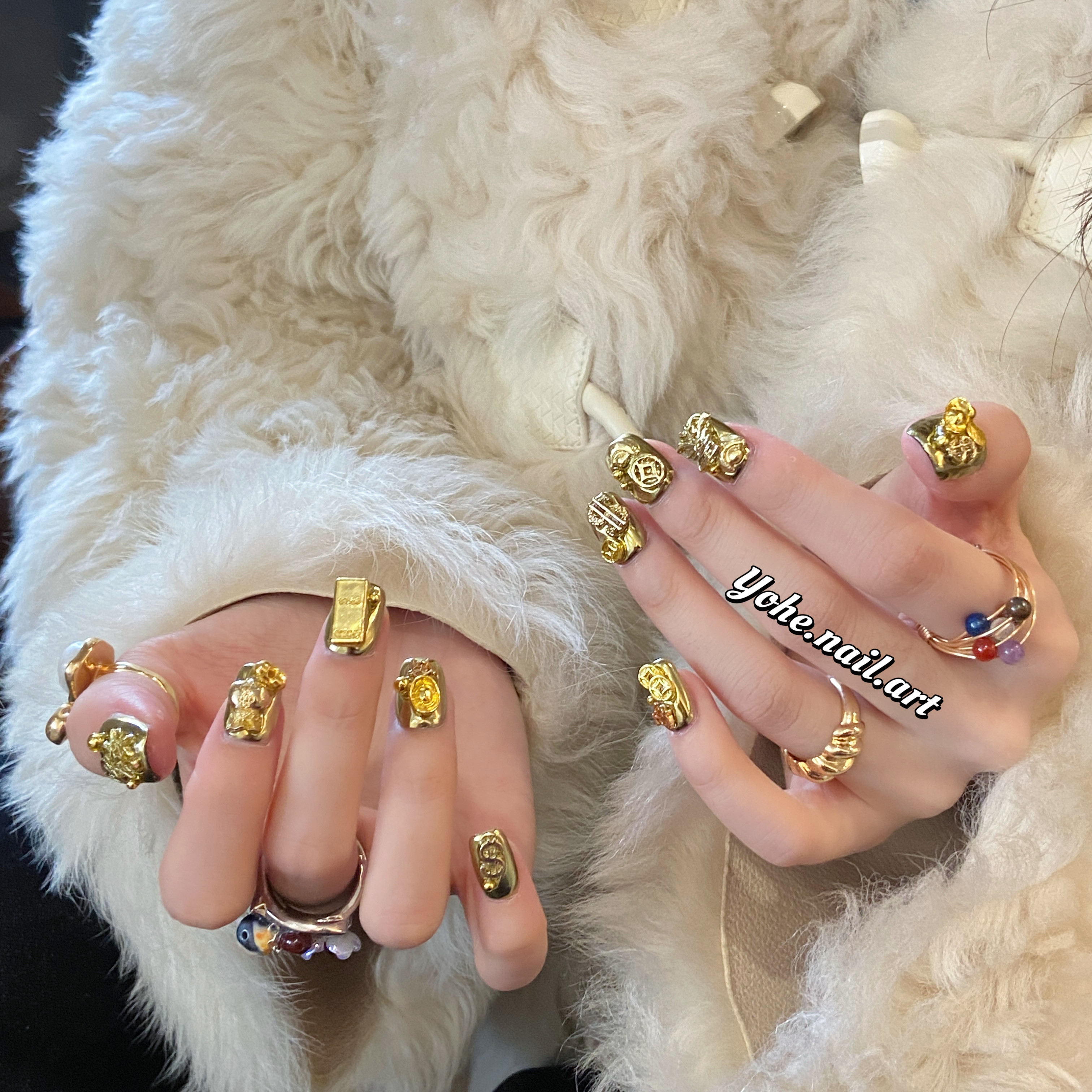 宥荷Studio 新年限定 黄金万两穿戴甲美甲定制假指甲手工定制短甲,淘宝优惠券,粉丝福利购,淘宝优惠卷
