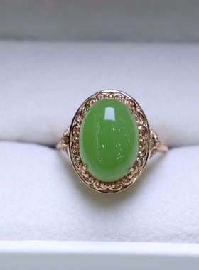 原创设计阳绿翡翠金镶玉送妈妈