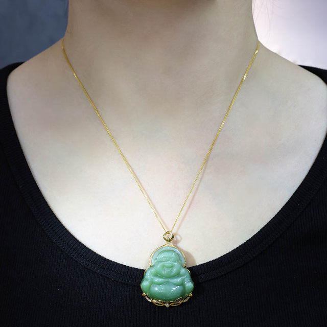 Original design emerald gold inlaid jade Buddha from husband to wife