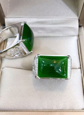 天然新疆和田玉银戒指送爸爸