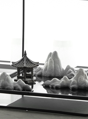 状元陶瓷摆设中式办公雪花釉假山
