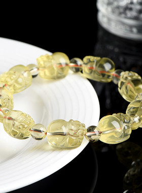 天然黄水晶貔貅手链雕刻黄色水晶