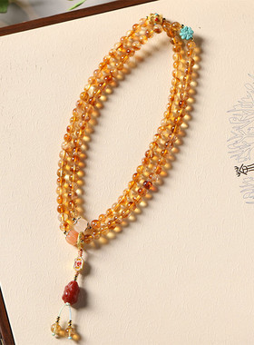 天然黄水晶福运貔貅手链红玛瑙