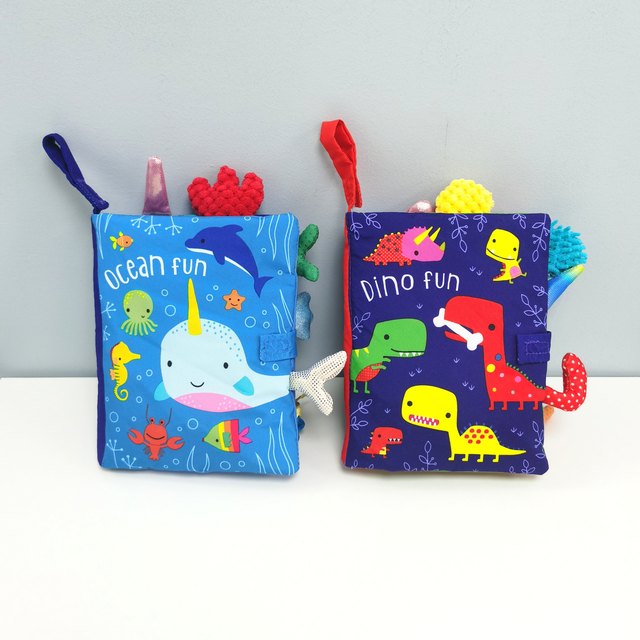 出口英国 MB IDEAS恐龙+海洋动物尾巴响纸触摸布书婴幼儿玩具