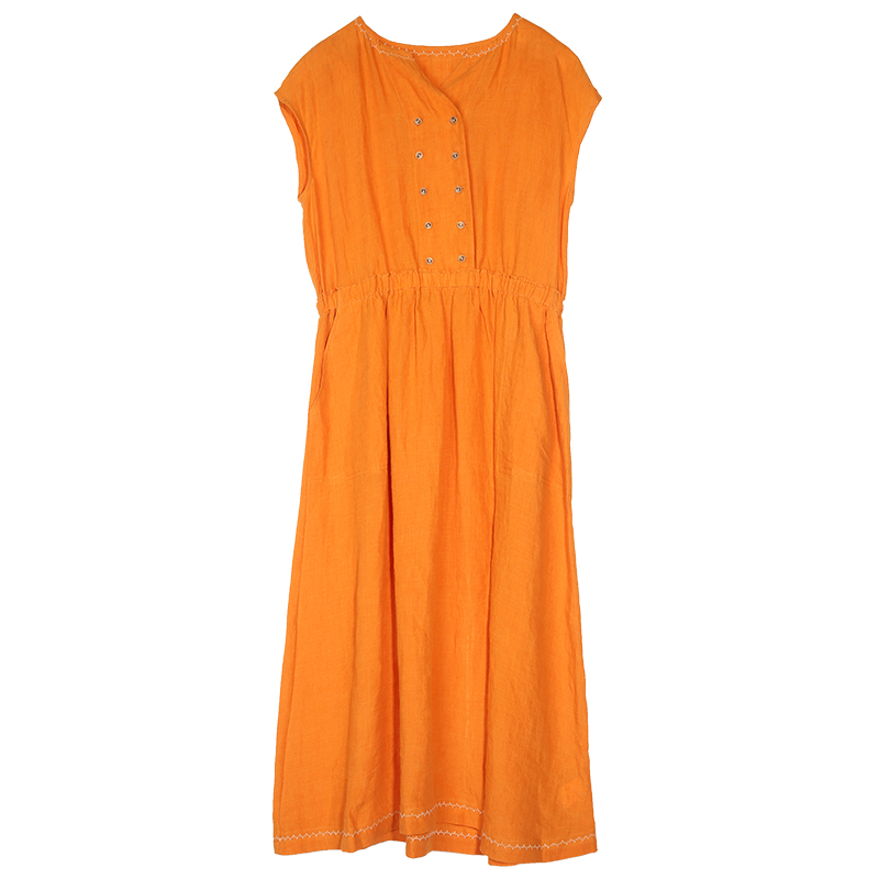 ZOLLE因为夏季新款纯色简约连衣裙中长款显瘦亚麻舒适无袖连衣裙 - 图3