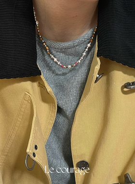 Le courage | 粉色淡水珍珠马蹄珠天然石混珠小银球手工串珠项链