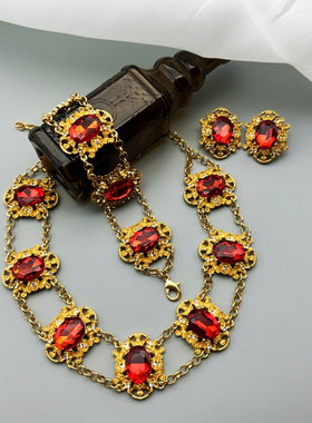 中古Vintage复古宫廷风镂空编织耳钉手链套装精致气质高级感女式