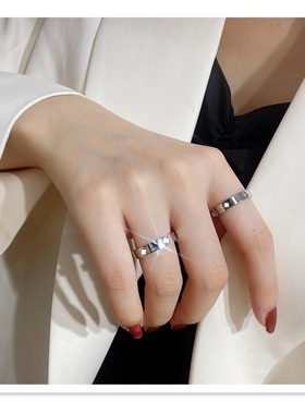 钛钢银色玫瑰金情侣时尚戒指