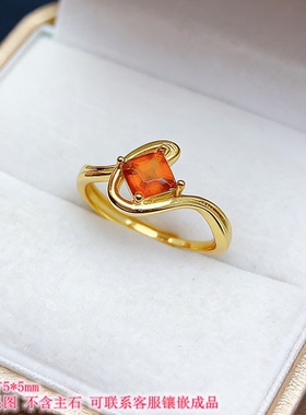 S925纯银方形戒指空托轻奢新款