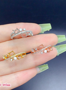 S925银群镶戒指空托尺寸4*5mm