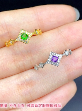 清新精巧戒指空托S925银圆3*3mm