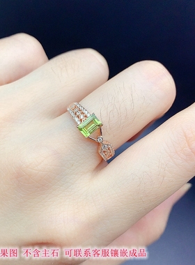 S925银戒指空托长方形4*6mm