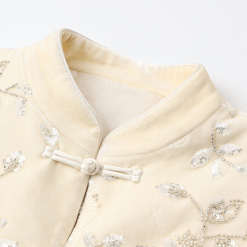 高端版冬季新中式优雅气质亮片刺绣长袖外套新款复古国风设计棉服,淘宝优惠券,粉丝福利购,淘宝优惠卷