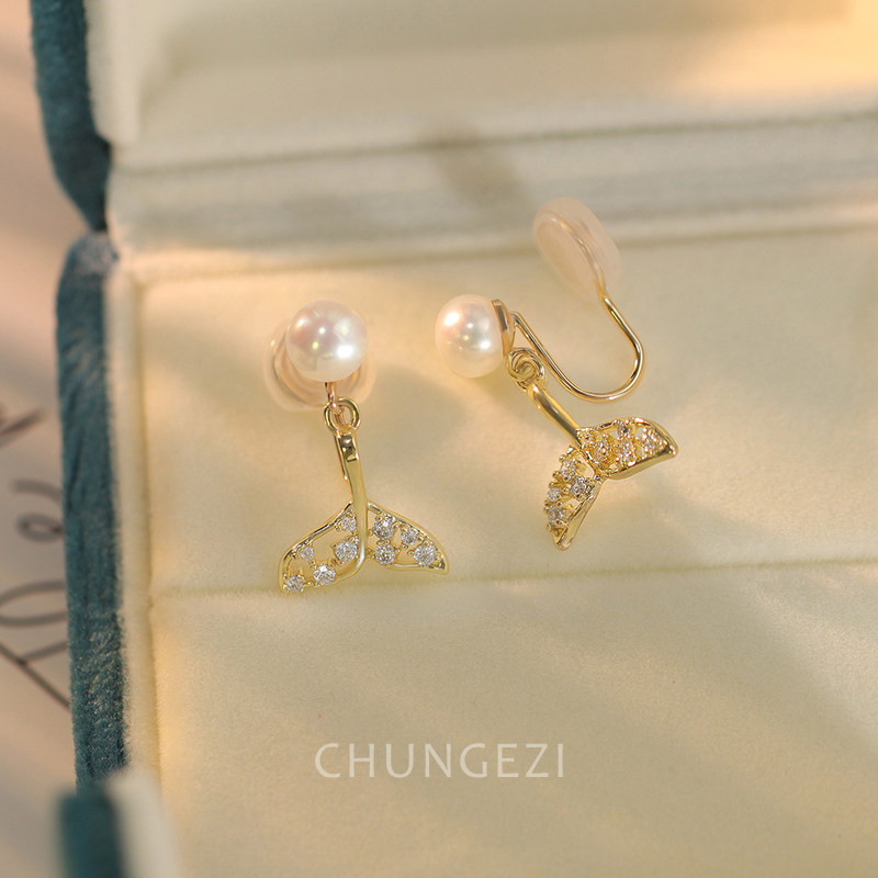 春格子珍珠耳饰轻奢感鱼尾蚊香盘耳夹女无耳洞夹轻奢法式新款耳钉,淘宝优惠券,粉丝福利购,淘宝优惠卷