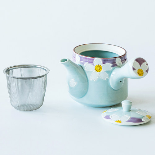 日本进口有田烧手绘紫樱花茶壶急须壶茶杯日式侧把壶功夫茶具套装 - 图2