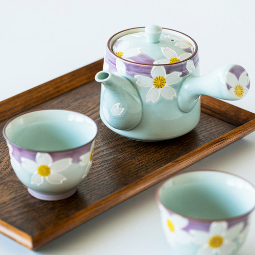 日本进口有田烧手绘紫樱花茶壶急须壶茶杯日式侧把壶功夫茶具套装 - 图1