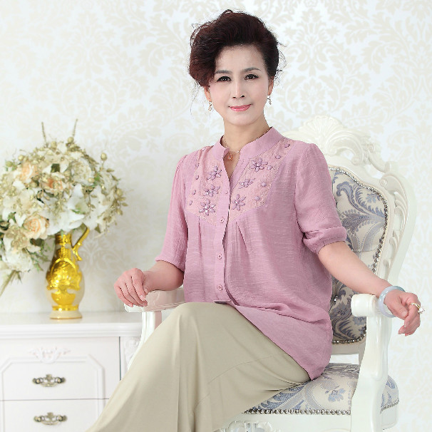 中老年夏装女款2018上衣大码妈妈装女衬衫中
