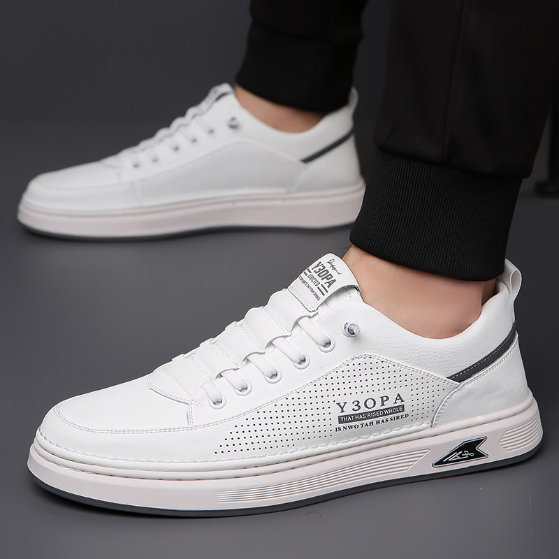 Men's Shoes 2026 New Summer Thin Genuine Leather Breathable Hollow Casual White Shoes Men's Trendy and Versatile Sneakers