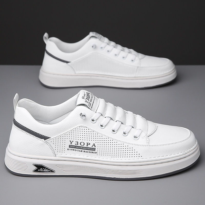 Men's Shoes 2026 New Summer Thin Genuine Leather Breathable Hollow Casual White Shoes Men's Trendy and Versatile Sneakers
