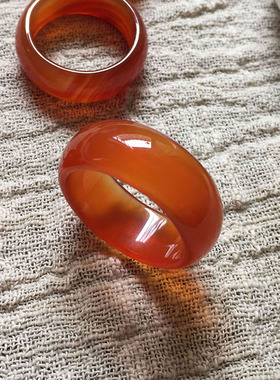 玛瑙网红食指戒指男女 玉髓玉石简约气质指环时尚个性情侣饰品