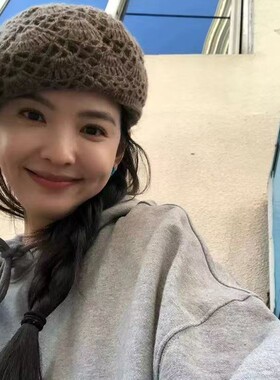 若楠同款双层钩花针织贝雷帽
