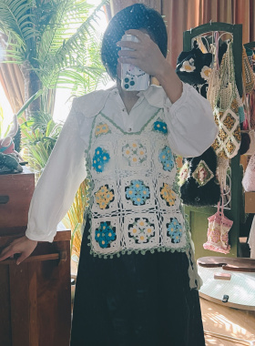 手工钩花背心马甲田园风小雏菊花朵镂空针织毛衣材料包非成品diy