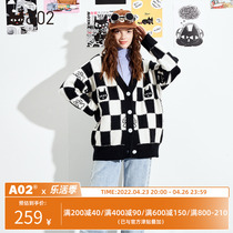 a02 sweet and wind loose V collar Chessboard Grid Knit Sweater Women 2021 New Fashion 100 Hitch Blouse Jacket Jacket