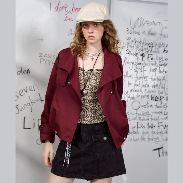 A02 design slim short jacket 2025 autumn solid color simple texture casual women's windbreaker