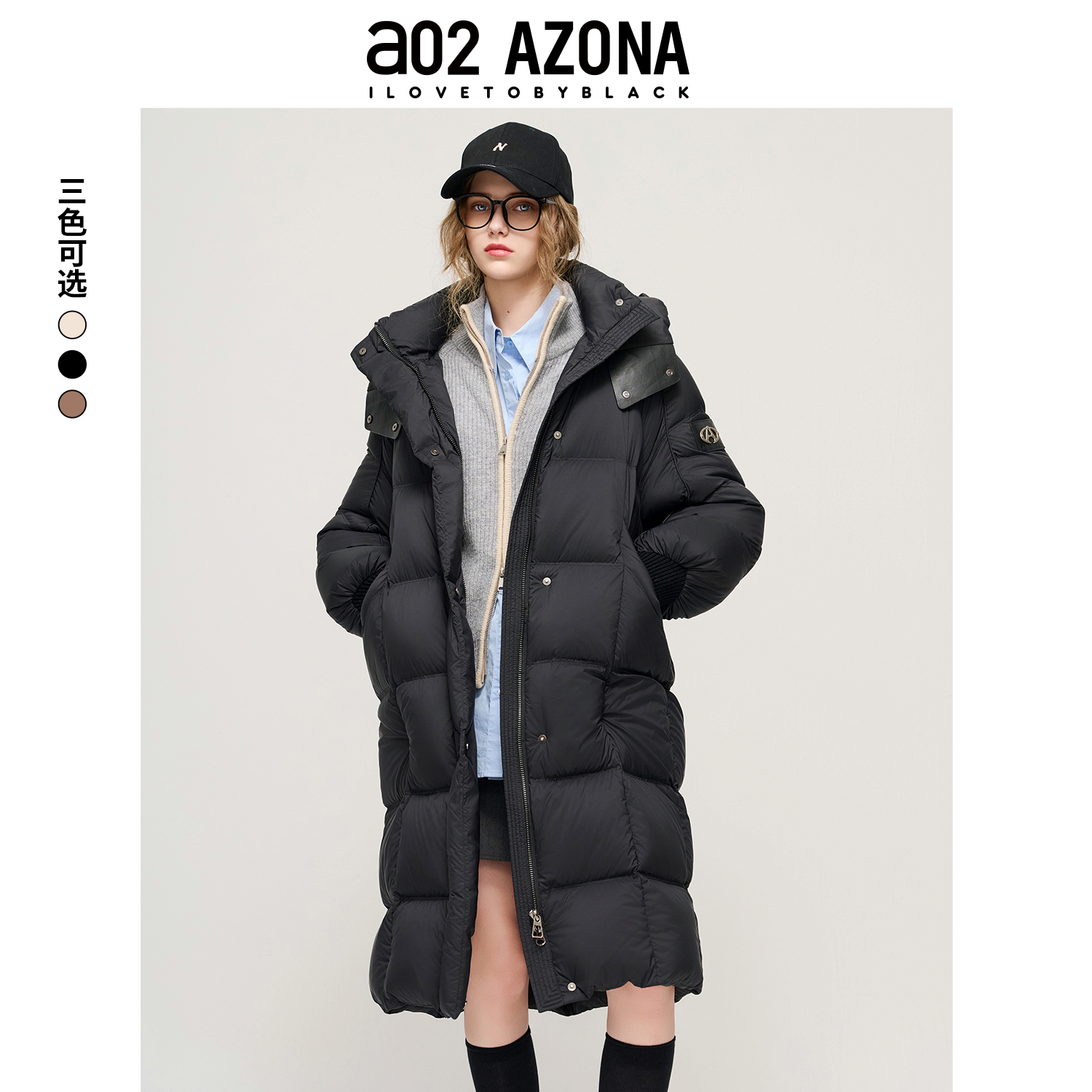 a022025冬季新款中长款宽松通勤加厚羽绒立领连帽时尚女式羽绒服