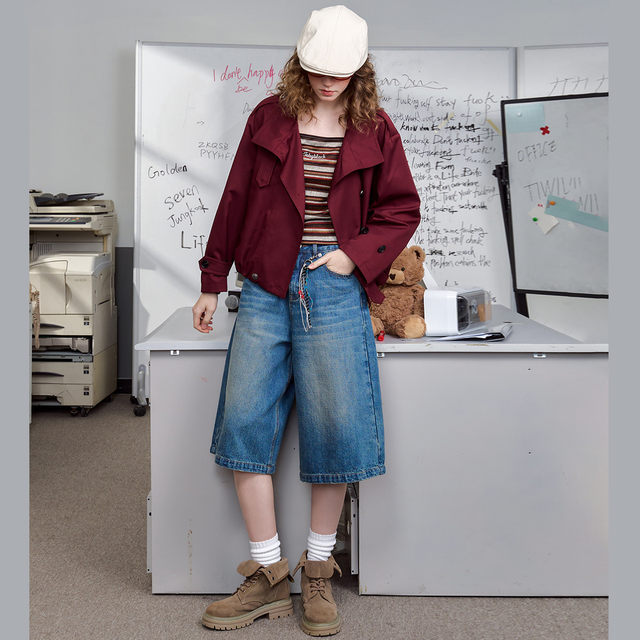 A02 design slim short jacket 2025 autumn solid color simple texture casual women's windbreaker