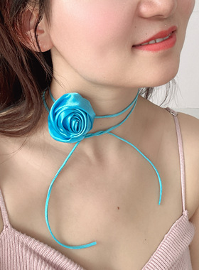 玫瑰花朵项链缎面香槟花朵