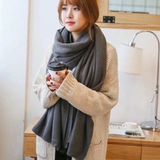 Белый зимний шарф, длинная удерживающая тепло универсальная цветная трикотажная шерстяная накидка для школьников, в корейском стиле