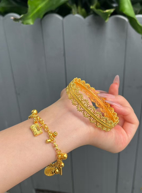 足金999重工蕾丝手镯新款黄金小众摩登时尚水贝黄金按克卖38克