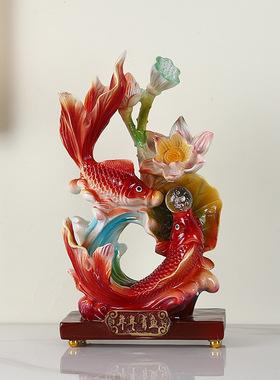 卡卡KA中国风双锦鲤荷花树脂摆件年年有余新年春节礼物客厅电视桌