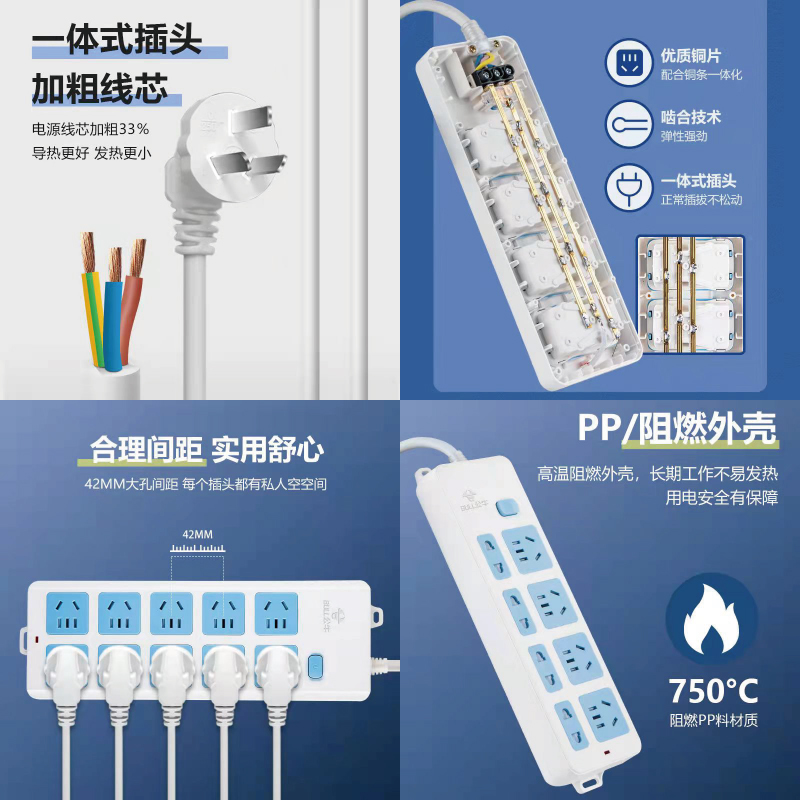 公牛插座学生宿舍多功能多孔插排插座板带线长线家用排插线板插头 - 图1