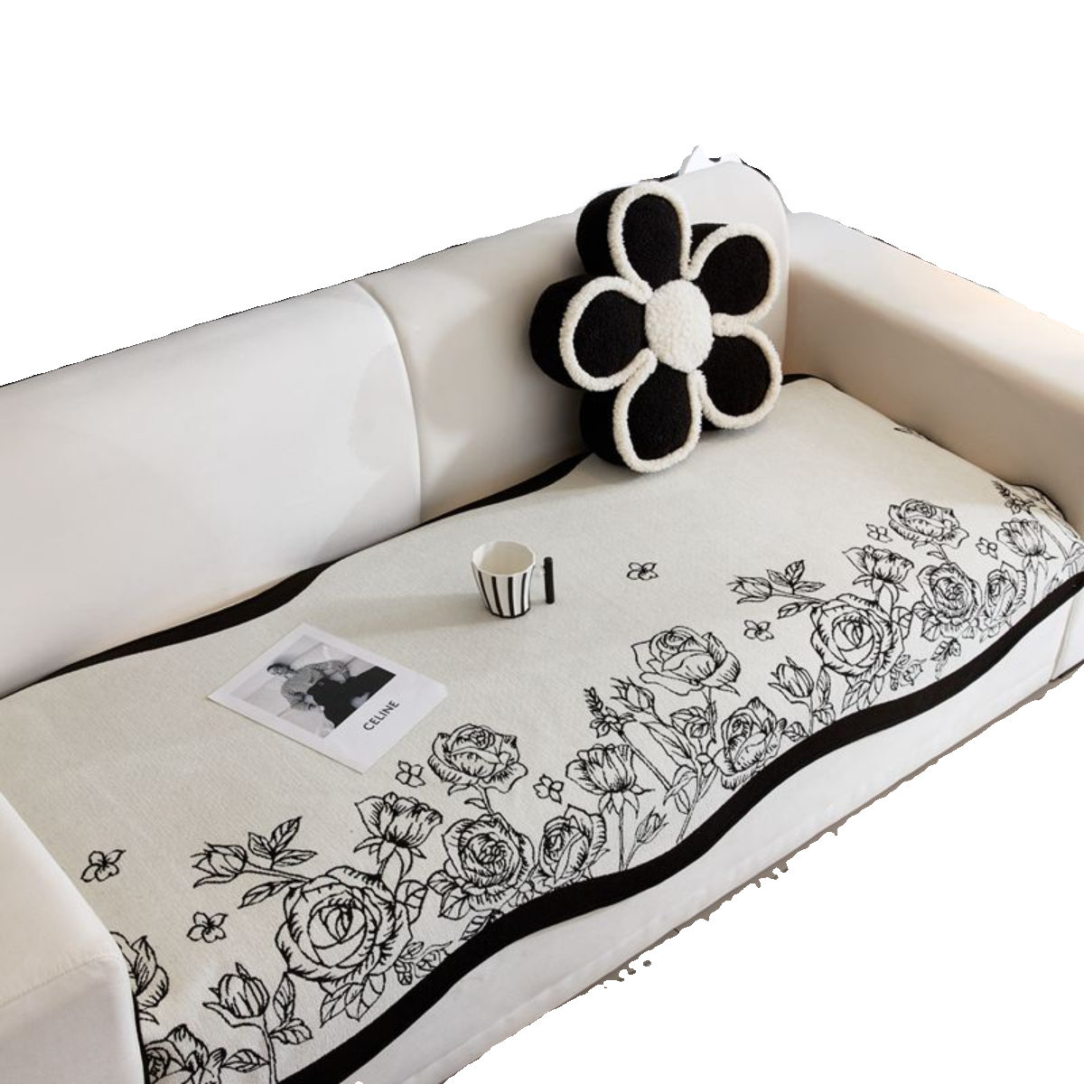玫瑰异形沙发垫雪尼尔四季通用防滑坐垫法式轻奢子高端沙发盖套罩