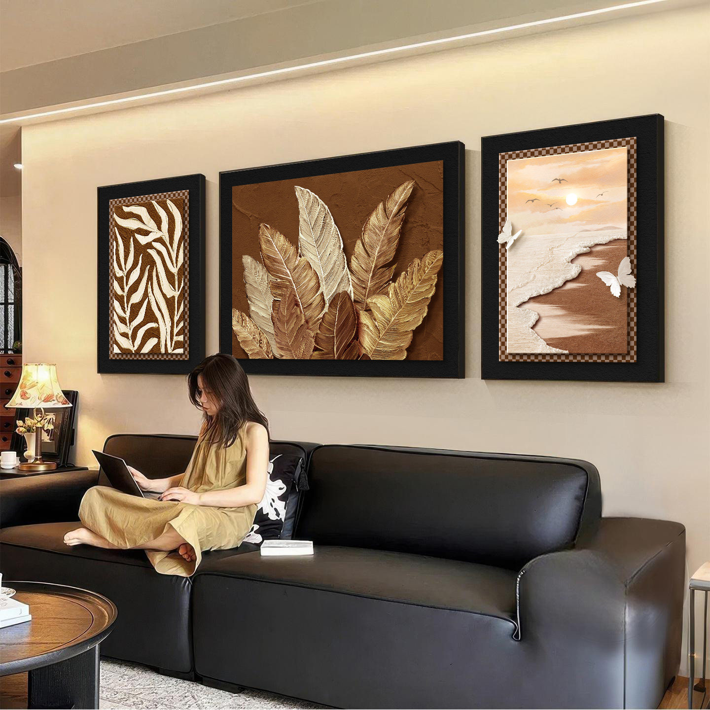 家大业大中古风客厅装饰画肌理感沙发背景墙挂画寓意好三联墙壁画,淘宝优惠券,粉丝福利购,淘宝优惠卷