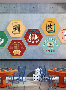 国潮棋牌室装饰画创意过道壁画框