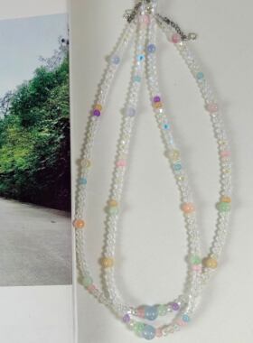 夏季彩色串珠项链女款2024新款百款小众设计琉璃珠锁骨链配饰