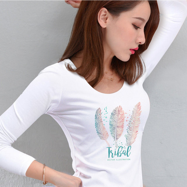 Pure cotton bottoming shirt T-shirt women's autumn new top versatile student slim long-sleeved letter T-shirt women's inner T
