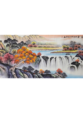 纯手绘山水小六尺源远流长国画富山贵水客厅办公室挂画