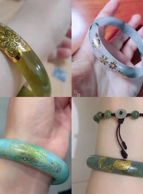 翡翠手镯修复贴花玛瑙遮瑕描金贴金银贴花贴纹裂玉器修补防水