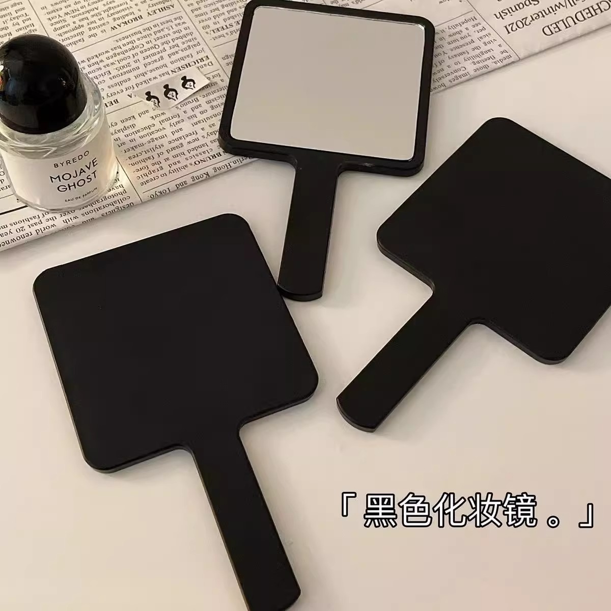 Ins style portable black simple handheld makeup mirror