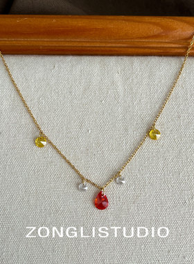 彩色水滴钛钢金色锁骨链设计师款