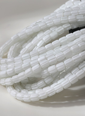 灯工琉璃瓷白油画质感条纹圆柱直孔diy手作串珠项链手链耳饰配件